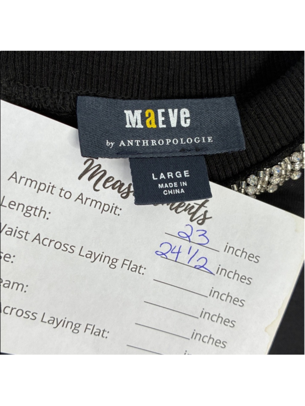 Anthropologie Mave Rhinestone Tee Black with Rhinestone Bow Detail Size L #0043 - Picture 6 of 17